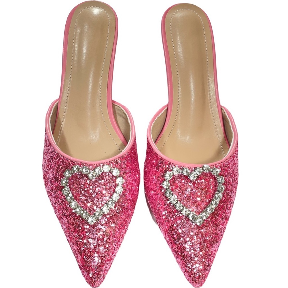 Vintage Pink Glitter Kitten Heels